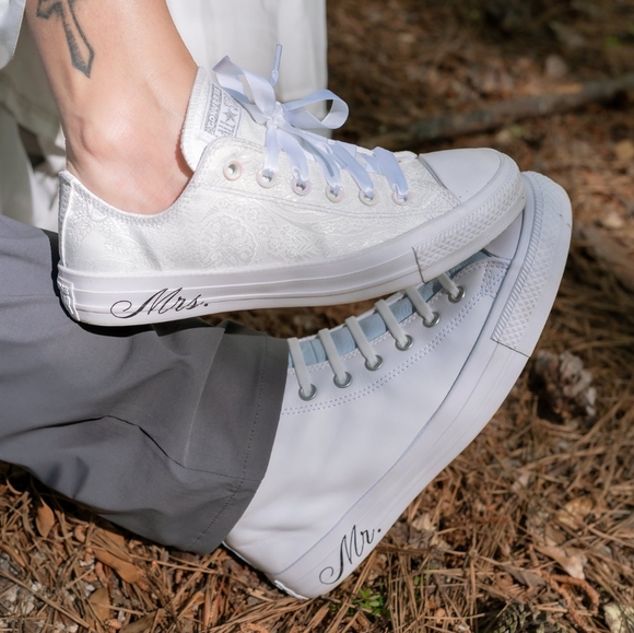 Custom Wedding Groom Converse Shoes Men Size 11 Just Married Sneakers Leather - Picture 13 of 14